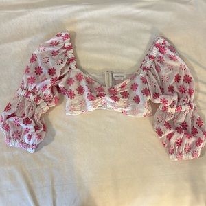 Lovers + FRIENDS floral pink crop top with sleeves